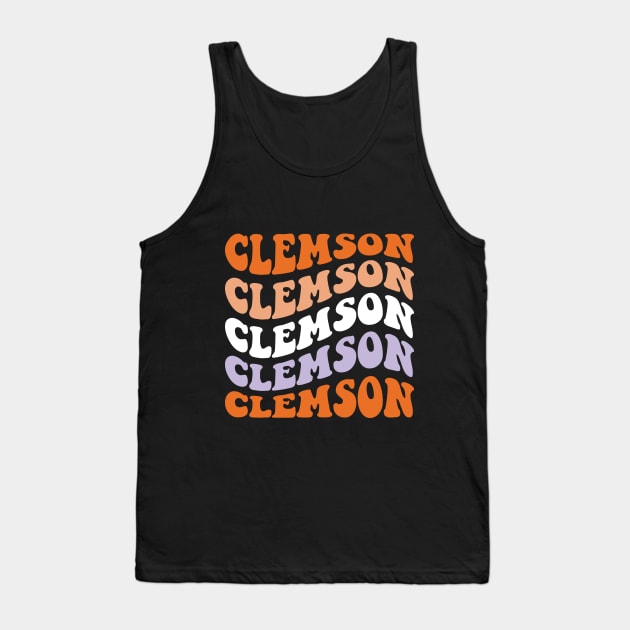 Clemson Retro Wave Font Design Tank Top by Violet Ray Design